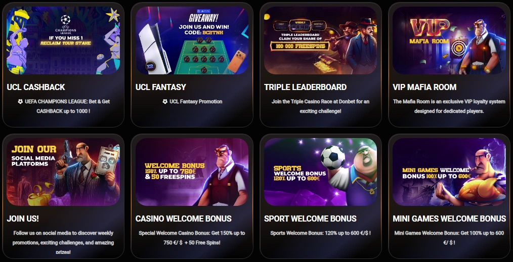 DonBet Casino promotional bonuses and offers